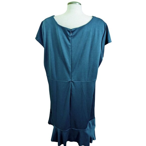 NEW G Giuliana Midi Dress Solid Forest Green Plus 3X Ruffle Hem Shift Cap Sleeve - Picture 4 of 8